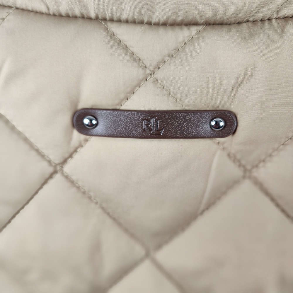 NWT Lauren Ralph Lauren Quilted Vest Small Petite Regular Birch Tan Crest Patch - Picture 8 of 12